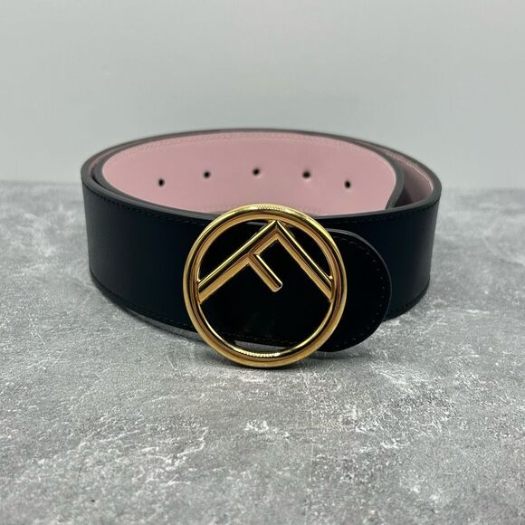 NWT Fendi Vitello Liberty F is Fendi Bi-Color Reversible Belt Black Pink Leather - Picture 6 of 15
